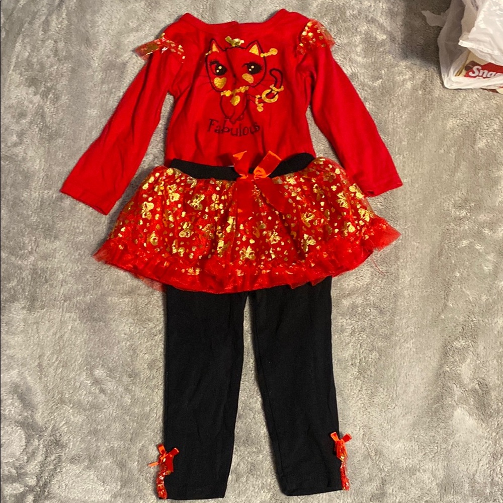 Swiggles Red,black, and gold outfit